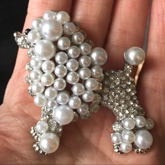Jewelry - Dog Brooch Poodle White Faux Pearl Silver Tone Pin